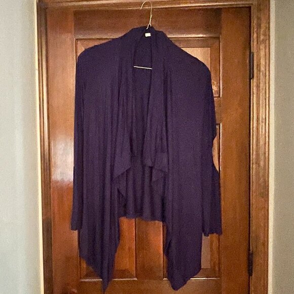 Size Large 12PM by Mon Ami navy blue waterfall cardigan with elbow patches - Picture 1 of 8